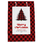 Elegant buffalo plaid Christmas tree gift bag name Medium Cadeauzakje (Voorkant)