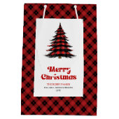 Elegant buffalo plaid Christmas tree gift bag name Medium Cadeauzakje (Achterkant)