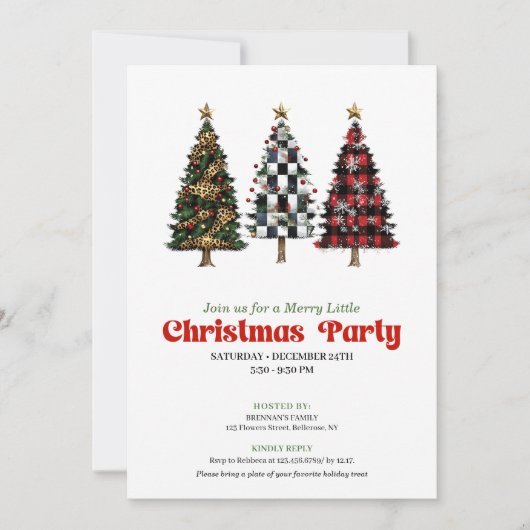 Elegant buffalo plaid Christmas tree party invite Kaart (Voorkant)