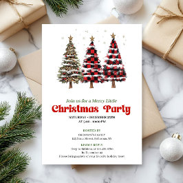 Elegant buffalo plaid Christmas tree party invite Kaart
