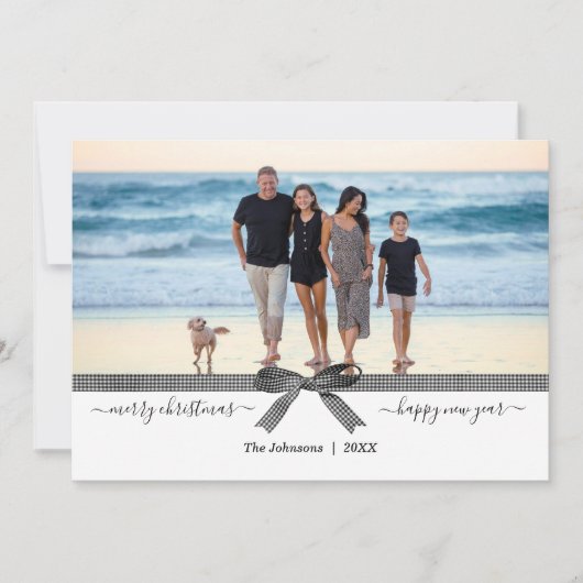 Elegant Buffalo Pset Bow Black White Holiday Card (Voorkant)