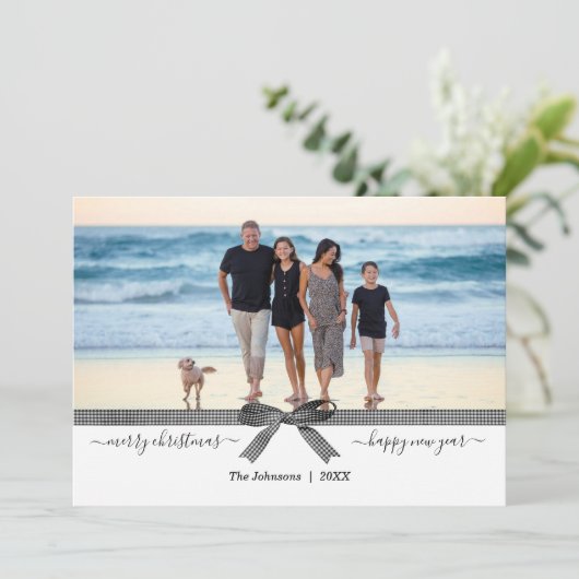 Elegant Buffalo Pset Bow Black White Holiday Card (Staand voorkant)