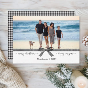 Elegant Buffalo Pset Bow Black White Holiday Card