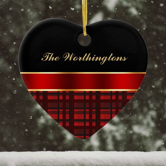 Elegant Buffalo Pset en rood lint Keramisch Ornament