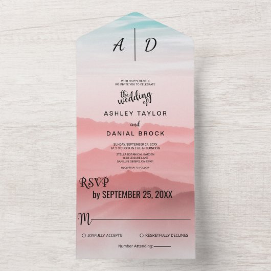 Elegant buitenberg All-in-One Wedding Invite All In One Uitnodiging (Binnen)