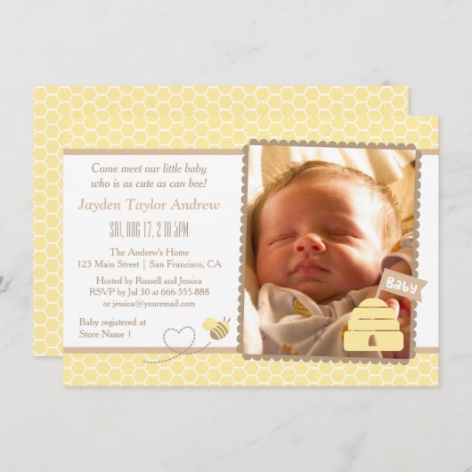 Elegant Bumble Bee Baby Shower Invitations Kaart (Voorkant / Achterkant)