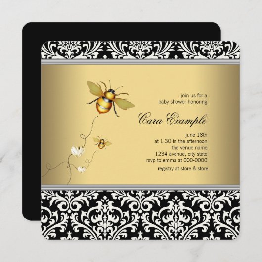 Elegant Bumble Bee Baby shower Kaart (Voorkant / Achterkant)