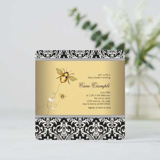 Elegant Bumble Bee Baby shower Kaart (Staand voorkant)