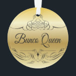 Elegant bunco Ornament met goudkleurige gradiënt<br><div class="desc">Eenvoudig gestileerde Bunco Queen ornament met gouden kleurgradiënt achtergrond en kalligrafie scroll design.</div>