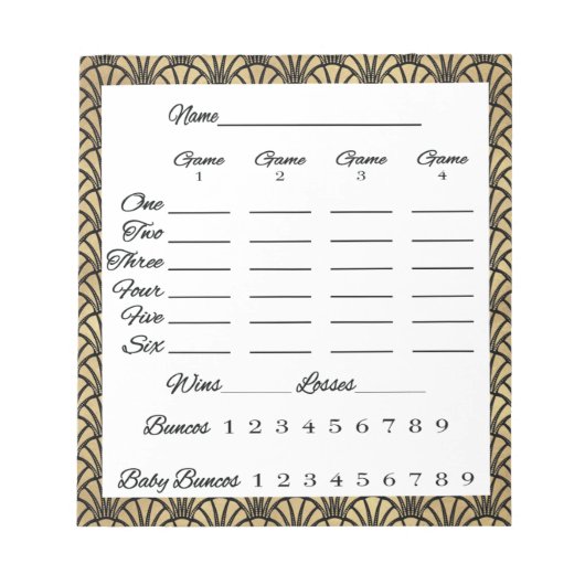 Elegant Bunco-score Art Deco Black Gold Notitieblok (Voorkant)
