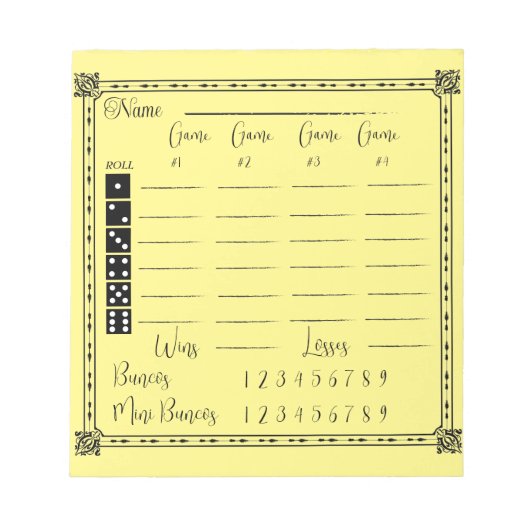 Elegant bunco score pad notitieblok (Voorkant)