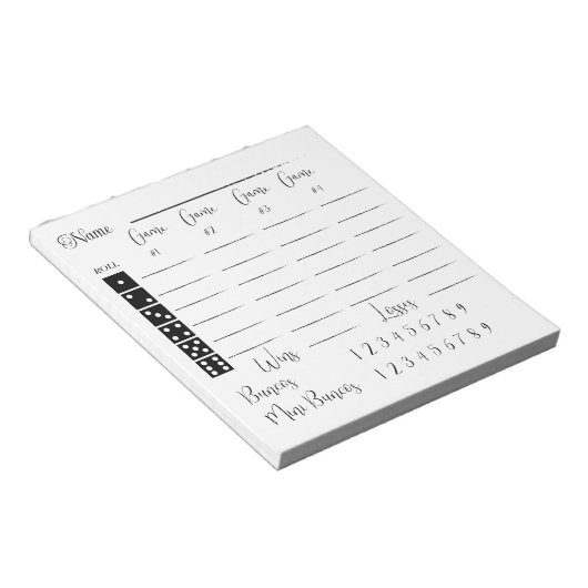 Elegant bunco score pad notitieblok (Schuin)