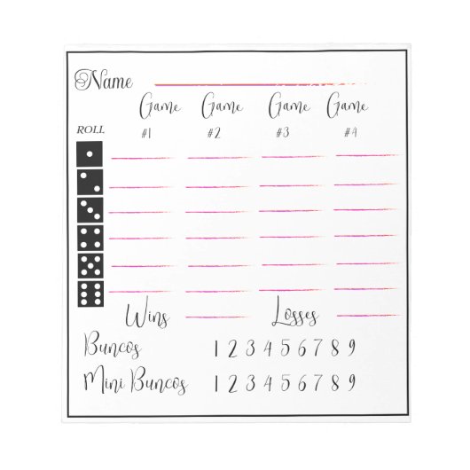Elegant bunco score pad notitieblok (Voorkant)