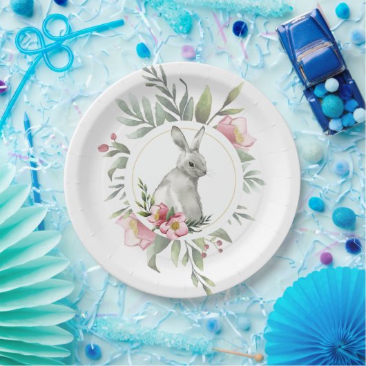 Elegant Bunny bloemenontwerp Papieren Bordje (Feest)