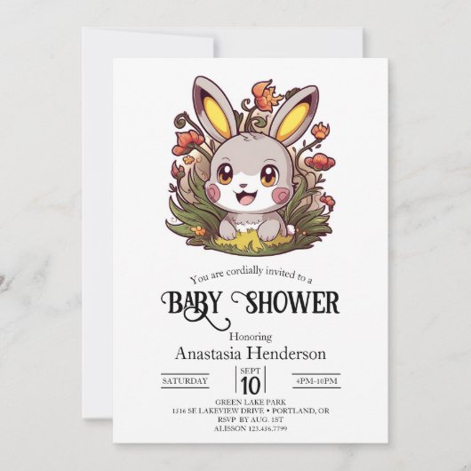 Elegant Bunny Digitaal Baby shower Kaart (Voorkant)