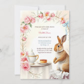 Elegant Bunny Floral Spring Tea Party Baby shower Kaart (Voorkant)