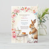 Elegant Bunny Floral Spring Tea Party Baby shower Kaart (Staand voorkant)