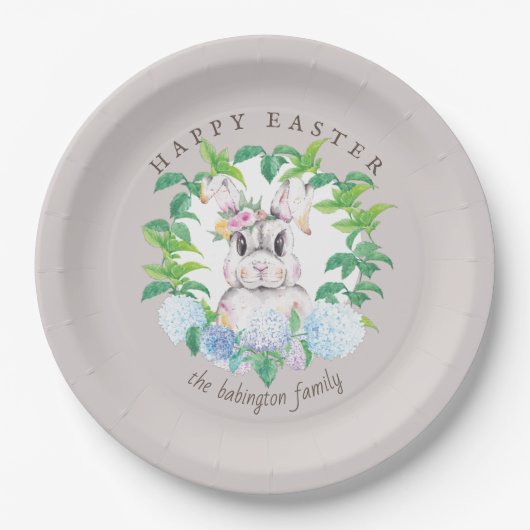 Elegant Bunny Floral Wreath Easter - Gepersonalise Papieren Bordje (Voorkant)