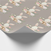 Elegant Bunny Rabbit Baby shower Brown Cadeaupapier (Hoek)