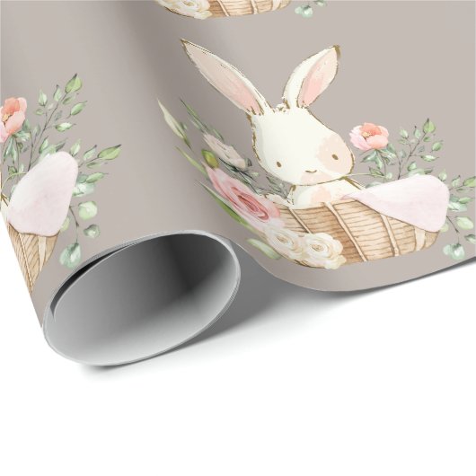 Elegant Bunny Rabbit Baby shower Brown Cadeaupapier (Rol Hoek)