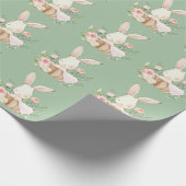 Elegant Bunny Rabbit Baby shower Green Cadeaupapier (Hoek)