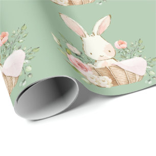 Elegant Bunny Rabbit Baby shower Green Cadeaupapier