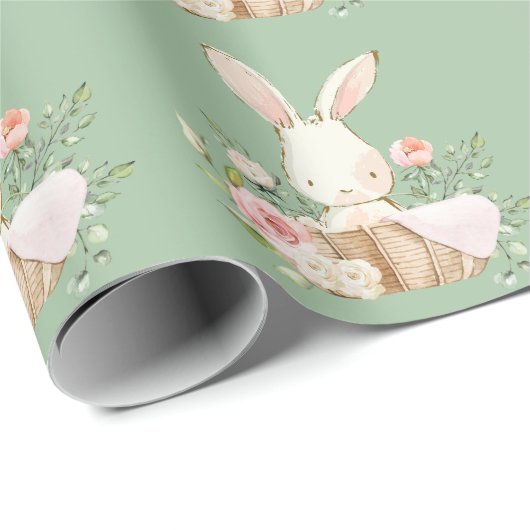 Elegant Bunny Rabbit Baby shower Green Cadeaupapier (Rol Hoek)