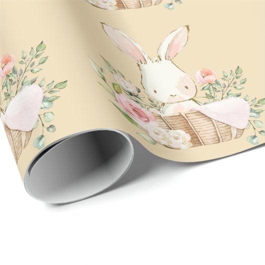 Elegant Bunny Rabbit Pink Baby shower Boy Girl Cadeaupapier (Rol Hoek)