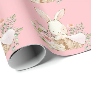 Elegant Bunny Rabbit Pink Baby shower Cadeaupapier