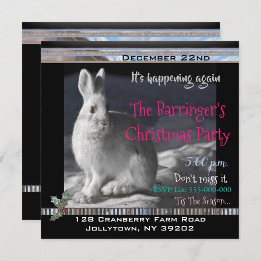 Elegant Bunny Snowy Night Kerstfeest Kaart (Voorkant / Achterkant)