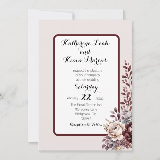 Elegant Burgandy Dusty Roos Bloemen Kaart (Voorkant)