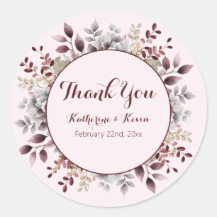 Elegant Burgandy Dusty Roos Blush Bloemen Bruiloft Ronde Sticker