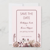 Elegant Burgandy Dusty Roos Floral Save the Date Kaart (Voorkant)