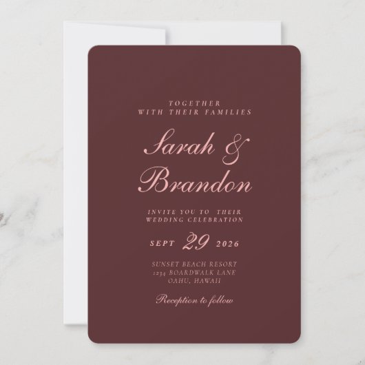 Elegant Burgundry Script Wedding Invitation Kaart (Voorkant)