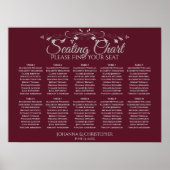 Elegant Burgundy 10 Tafel Wedding Seating Chart Poster (Voorkant)