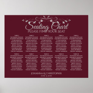 Elegant Burgundy 10 Tafel Wedding Seating Chart Poster