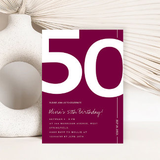 Elegant Burgundy 50th Birthday Party Kaart
