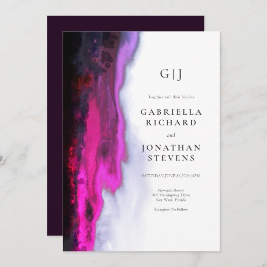 Elegant Burgundy Abstract Monogram Weddenschap Kaart (Voorkant / Achterkant)