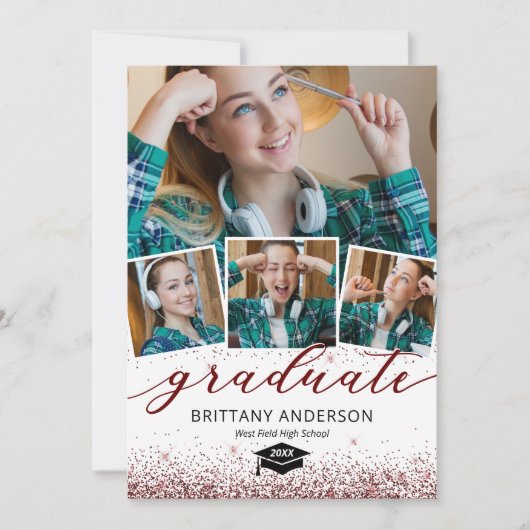 Elegant Burgundy Afstuderen 4 Fotouitnodiging Kaart (Voorkant)