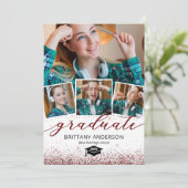 Elegant Burgundy Afstuderen 4 Fotouitnodiging Kaart (Staand voorkant)