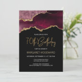 Elegant Burgundy Agate 70th Birthday Party Kaart (Staand voorkant)