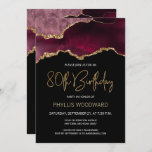 Elegant Burgundy Agate 80th Birthday Invitation<br><div class="desc">Deze elegante 80ste verjaardagsuitnodiging bevat een waterverf afbeelding van een geo van een geweer in de schaduw van de Bourgogne met faux goudhoogtepunten. De woorden "80th Birthday" staan in faux goudglitter in decoratief modern handschrift. Pas het met de naam van de eer in gouden gekleurde teksten en de details in...</div>