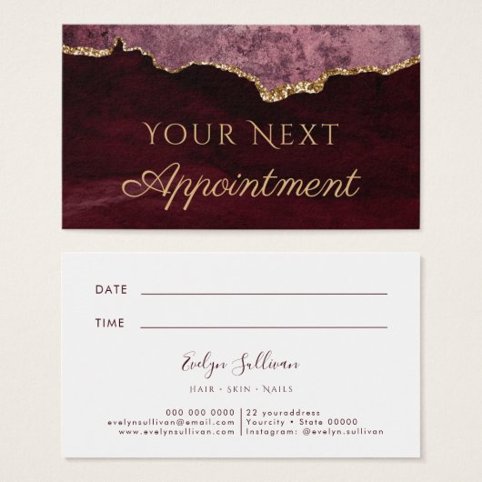 Elegant Burgundy Agate Appointment Card Visitekaartje (Voorkant /achterkant)