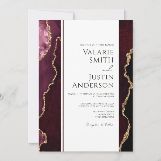 Elegant Burgundy Agate Budget Weddenschap All in O Kaart (Voorkant)