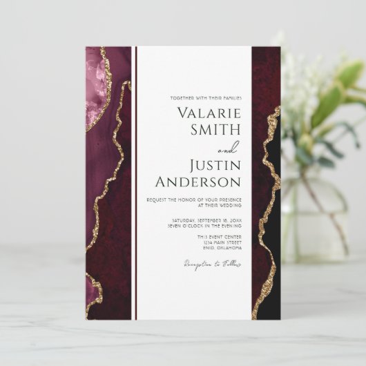 Elegant Burgundy Agate Budget Weddenschap All in O Kaart (Staand voorkant)