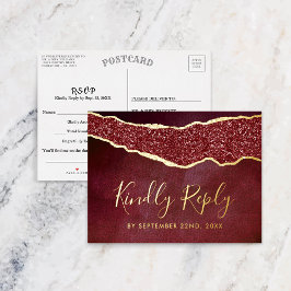 Elegant Burgundy Agate Wedding RSVP Real Folie Uitnodiging Briefkaart