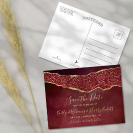 Elegant Burgundy Agate Wedding Save the Date Aankondigingskaart