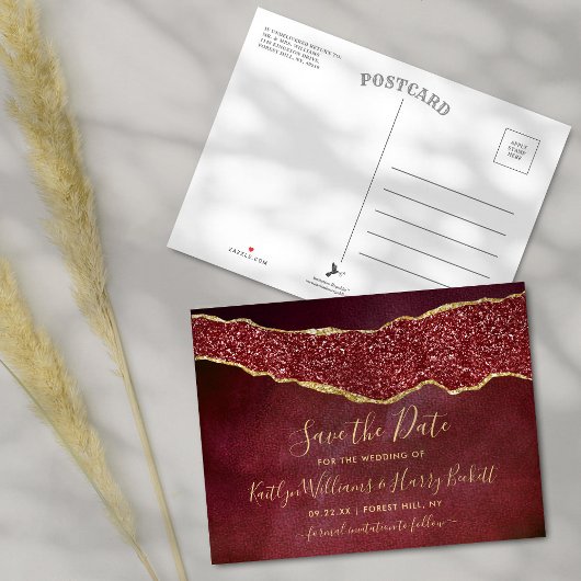 Elegant Burgundy Agate Wedding Save the Date Aankondigingskaart