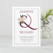 Elegant burgundy ampersand en bruiloft met roze bl kaart (Staand voorkant)