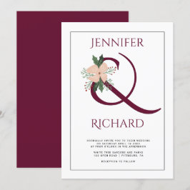 Elegant burgundy ampersand en bruiloft met roze bl kaart